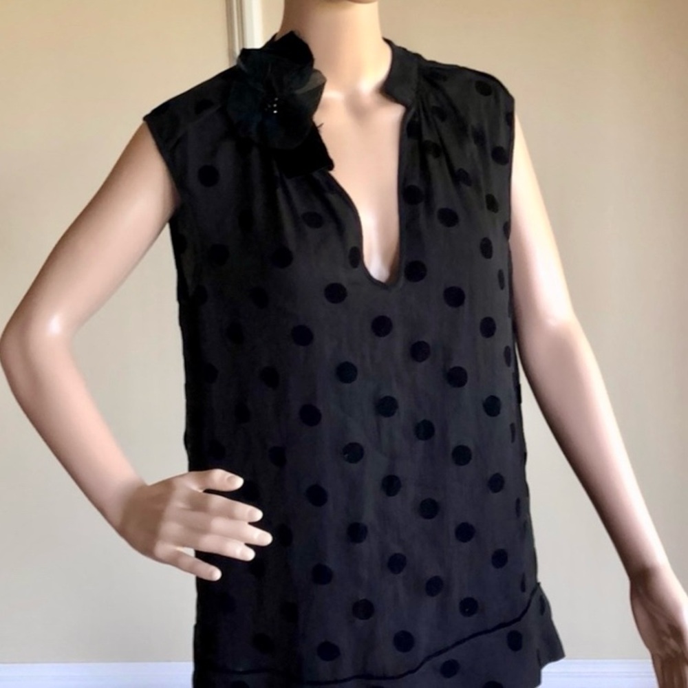 Sari Gueron Black Velvet Polka Dot Sleeveless Top